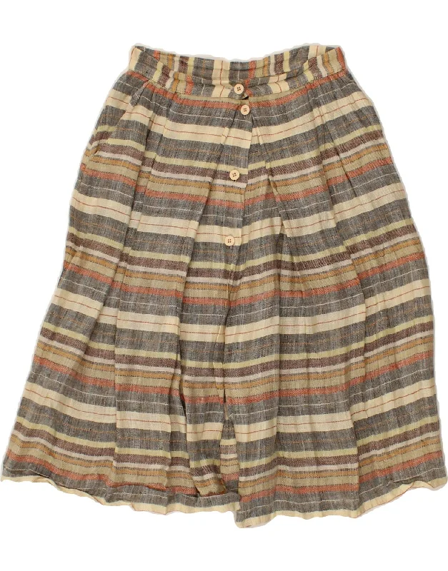 VINTAGE Womens A-Line Skirt IT 42 Medium W28  Brown Striped casual skirt length