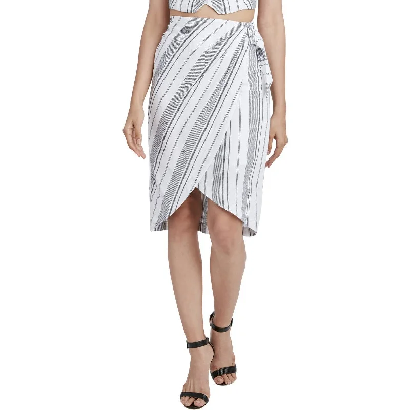 BCBG Max Azria Women's Striped High Low Side Tie Midi Skirt denim skirt classic