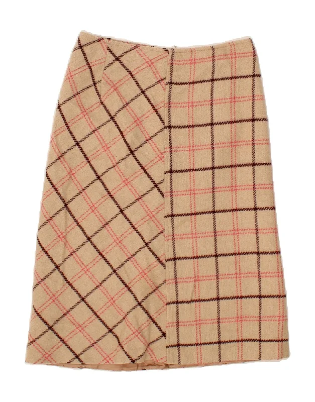 MAX & CO. Womens A-Line Skirt UK 8 Small W28  Beige Check Wool linen skirt natural