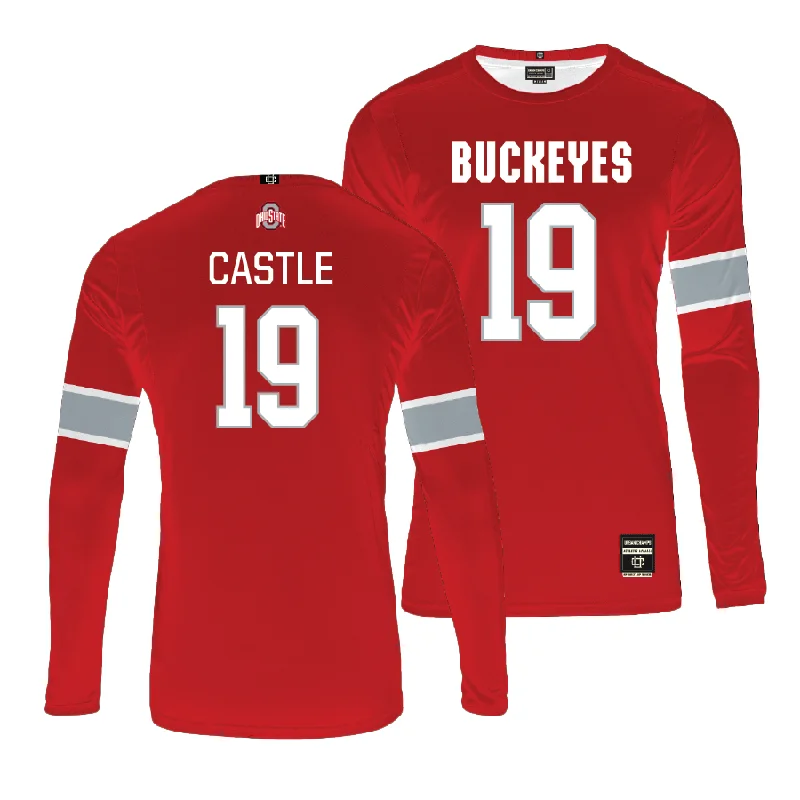 Ohio State Women's Red Volleyball Jersey  - Kaia Castle Festive Jersey Tee