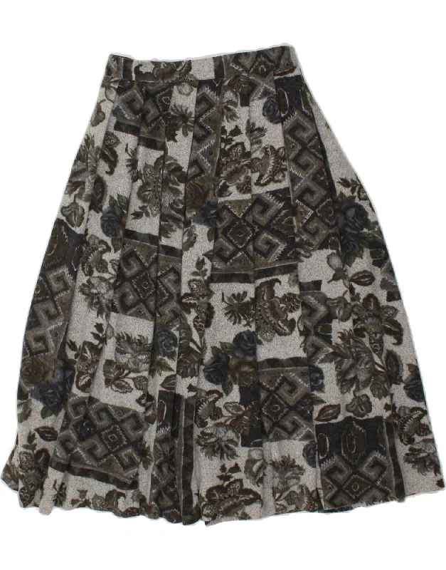 VINTAGE Womens Pleated A-Line Skirt W27 Small Grey Floral modal blend skirt