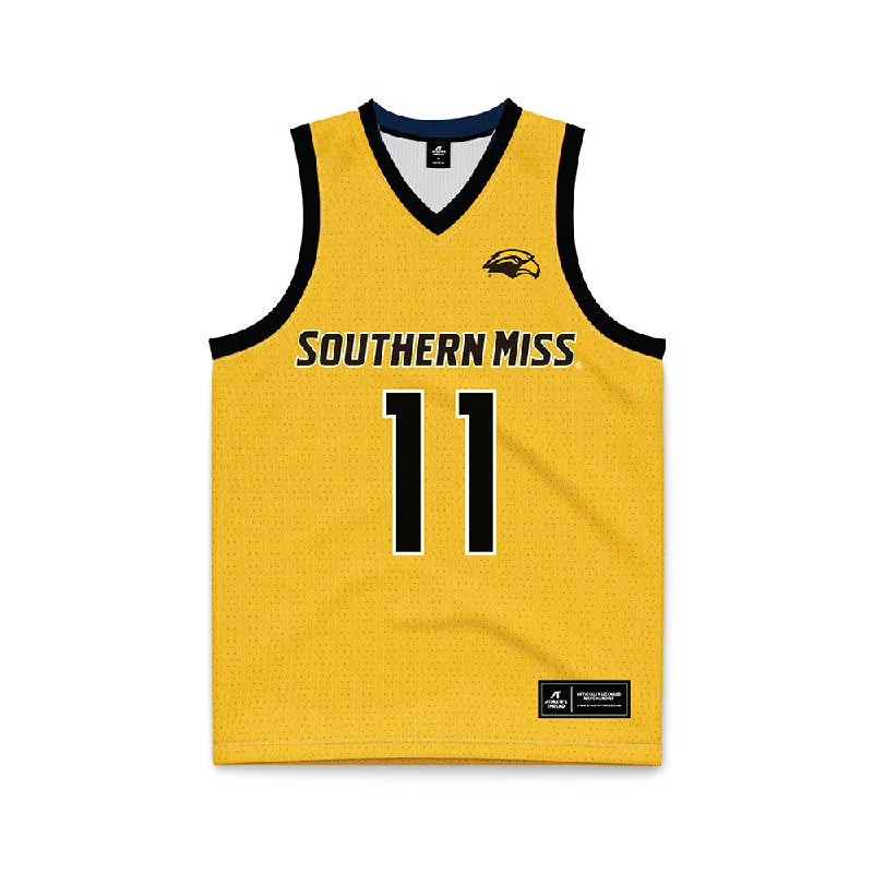 Southern Miss - NCAA Women's Basketball : Trinity Rowe - Gold Basketball Jersey Turtle Neck Jersey Shirt