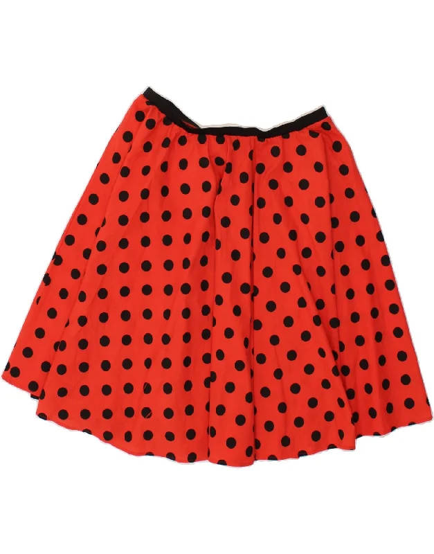 VINTAGE Womens High Waist A-Line Skirt XL W33 Red Polka Dot Polyester chiffon skirt airy