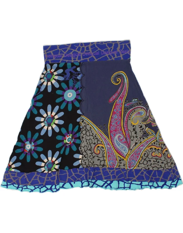 DESIGUAL Womens A-Line Skirt Medium W30  Navy Blue Paisley leather skirt bold