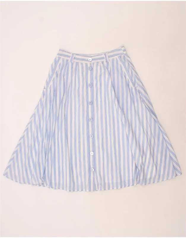 VINTAGE Womens A-Line Skirt UK 14 Medium W30 Blue Striped Cotton cashmere skirt fine