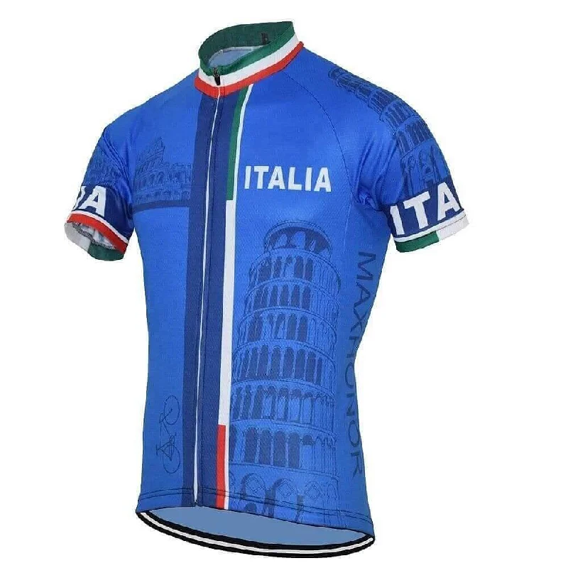 Blue Italia Italy Cycling Jersey High Neck Jersey Shirt