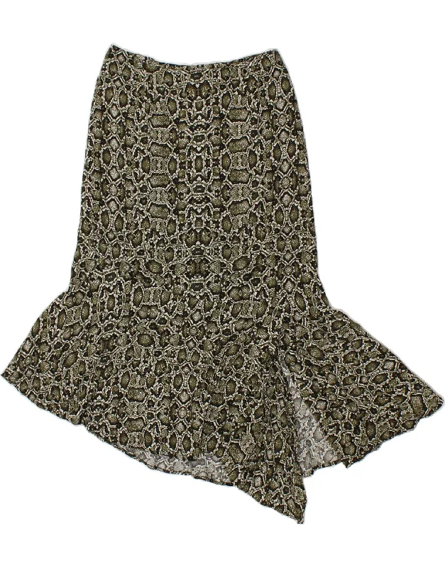 ESSENTIEL Womens Asymmetrical Skirt EU 38 Medium W30 Green Animal Print linen skirt natural