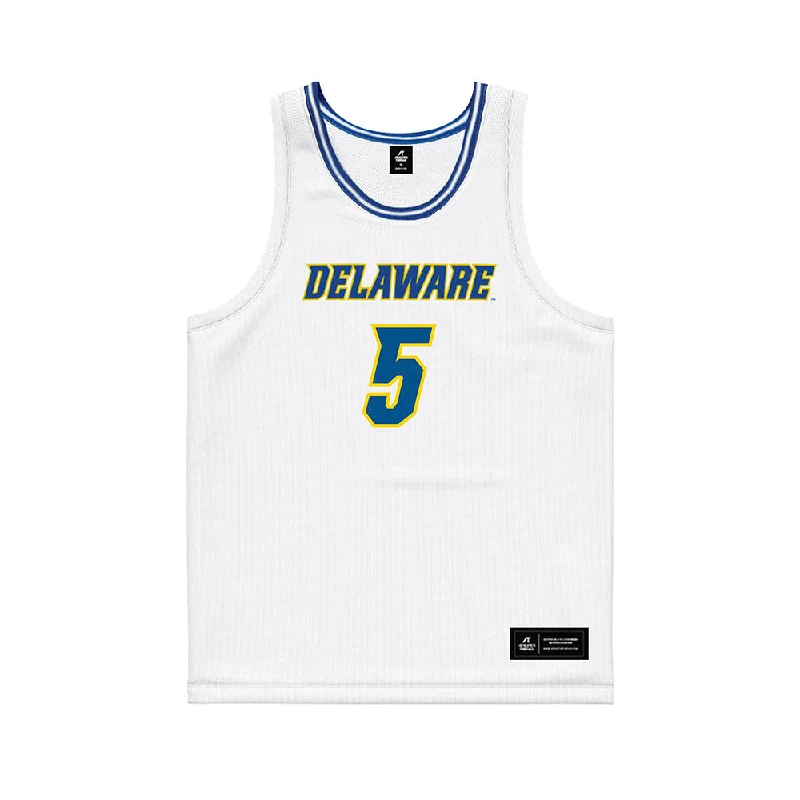 Delaware - NCAA Women's Basketball : Grace Sundback - White Basketball Jersey Travel Jersey Tee