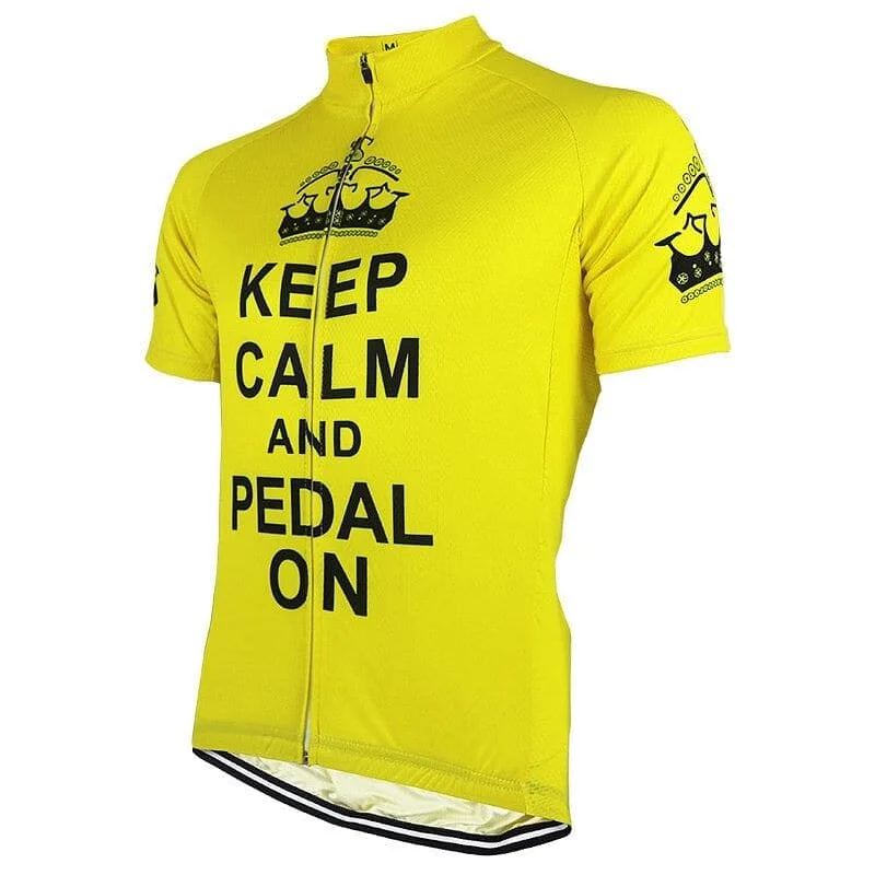 Keep Calm & Pedal On - Yellow Cycling Jersey Bright Color Jersey Top