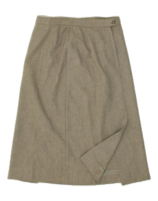 VINTAGE Womens A-Line Skirt UK 10 Small W26  Grey Wool asymmetrical skirt cut