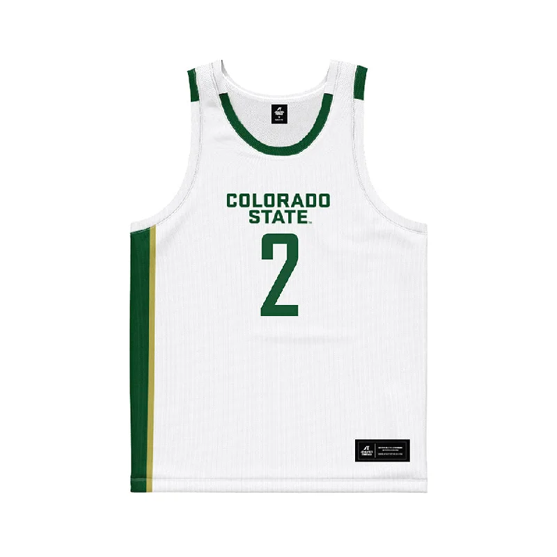 Colorado State - NCAA Women's Basketball : Brooke Carlson - White Basketball Jersey Emerald Green Jersey Tee