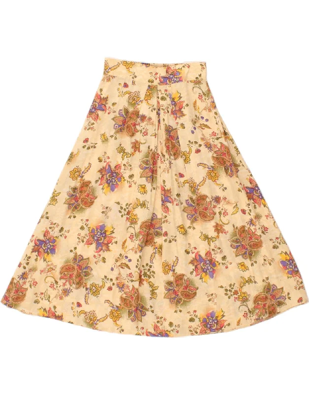 ST MICHAEL Womens A-Line Skirt UK 10 Small W28  Beige Floral Viscose chiffon skirt flowing