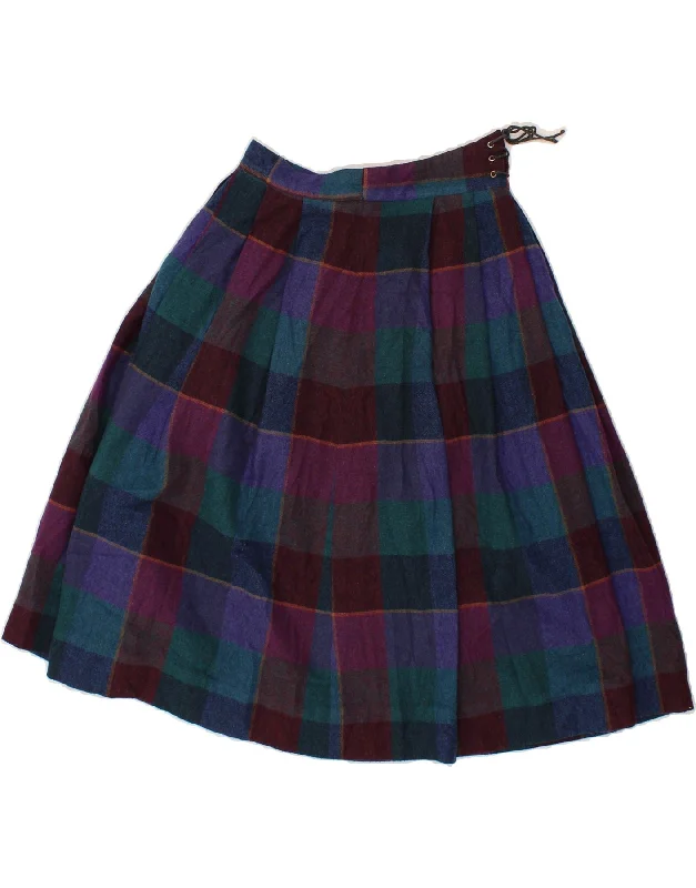 VINTAGE Womens A-Line Skirt W26 Small Multicoloured Plaid satin skirt smooth