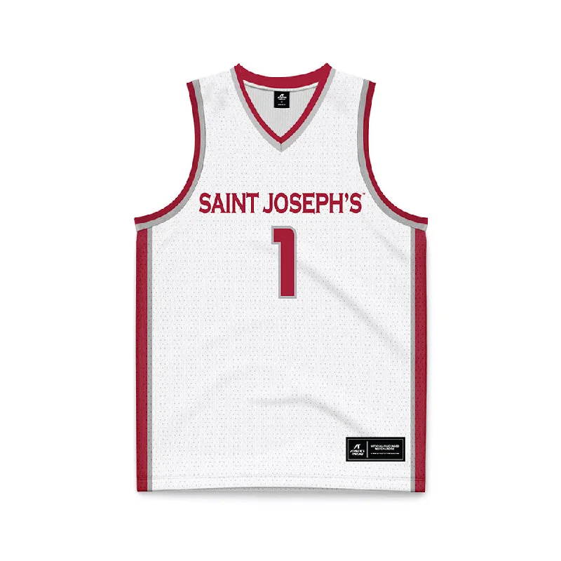 St. Joe's - NCAA Women's Basketball : Rhian Stokes - White Basketball Jersey Royal Blue Jersey Shirt