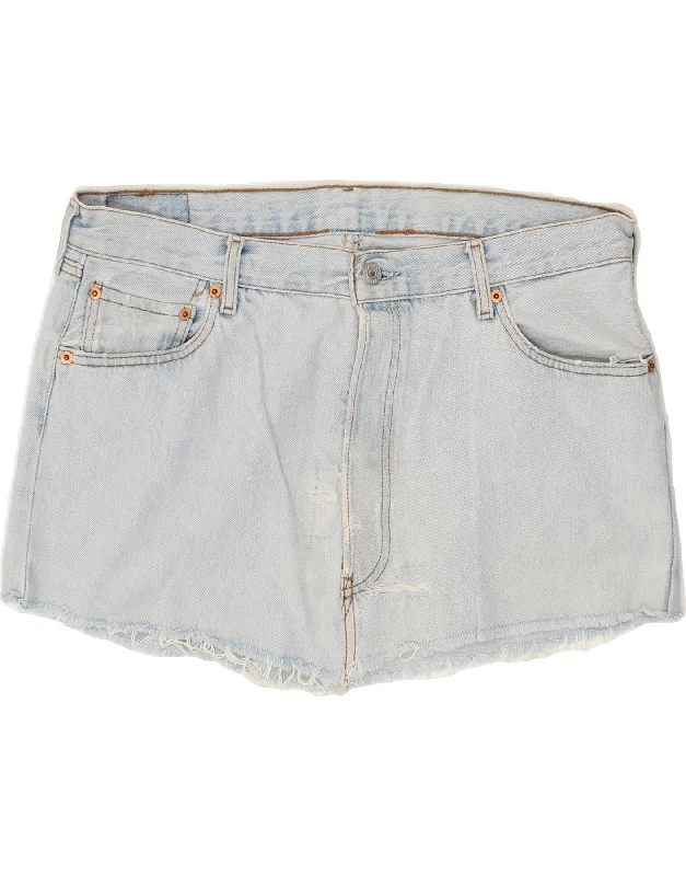 LEVI'S Womens 501 Distressed Denim Mini Skirt W34 Large Blue slim fit skirt