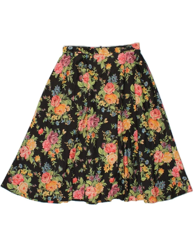 VINTAGE Womens A-Line Skirt W28 Medium Black Floral chiffon skirt lightweight