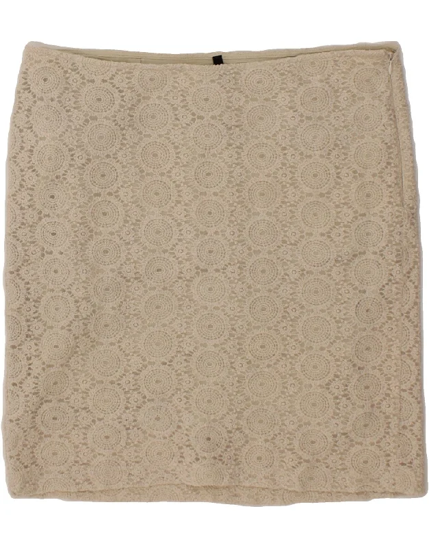 BENETTON Womens Straight Skirt IT 46 Large W34 Beige Floral Polyester wool skirt warm