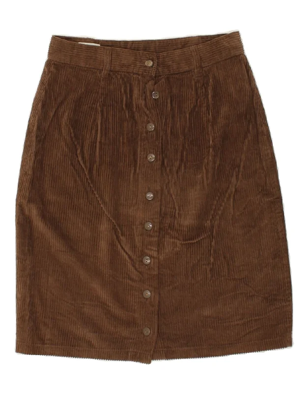 BENETTON Womens Corduroy Skirt IT 44 Medium W28 Brown Cotton pleated skirt texture