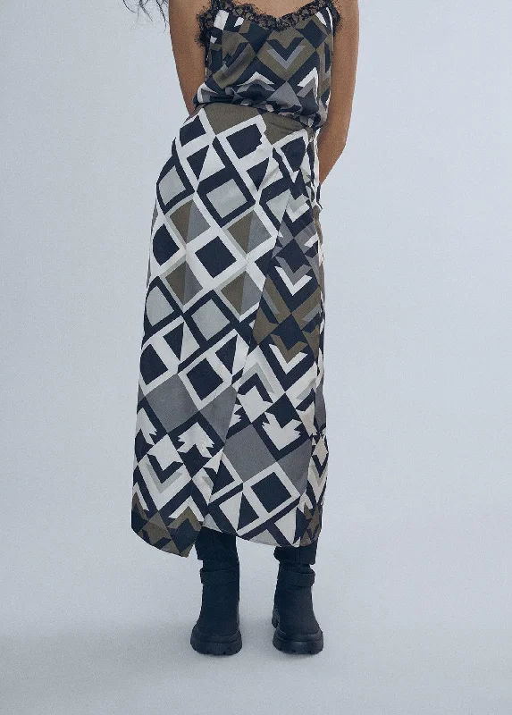 Asymmetric printed skirt patchwork skirt art