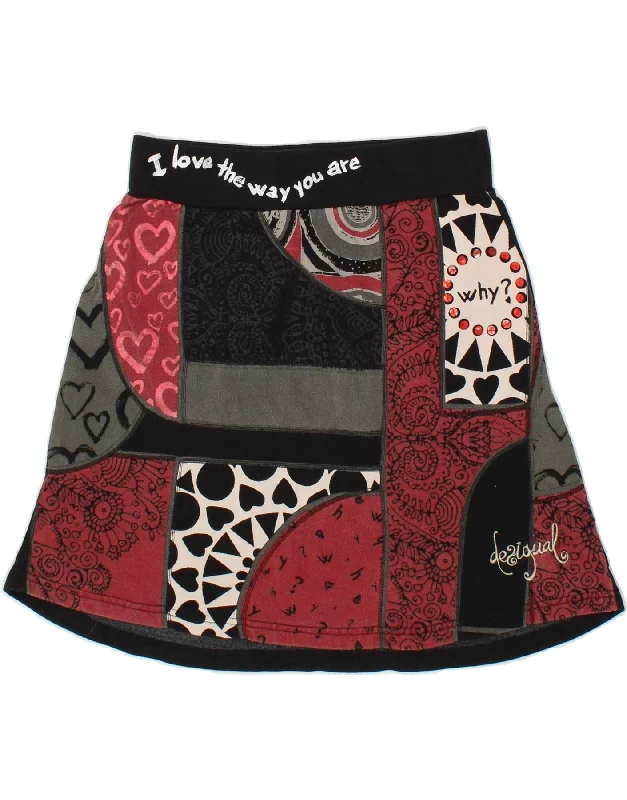 DESIGUAL Womens Abstract Pattern Mini Skirt UK 6 XS W26 Black Cotton mini skirt trendy