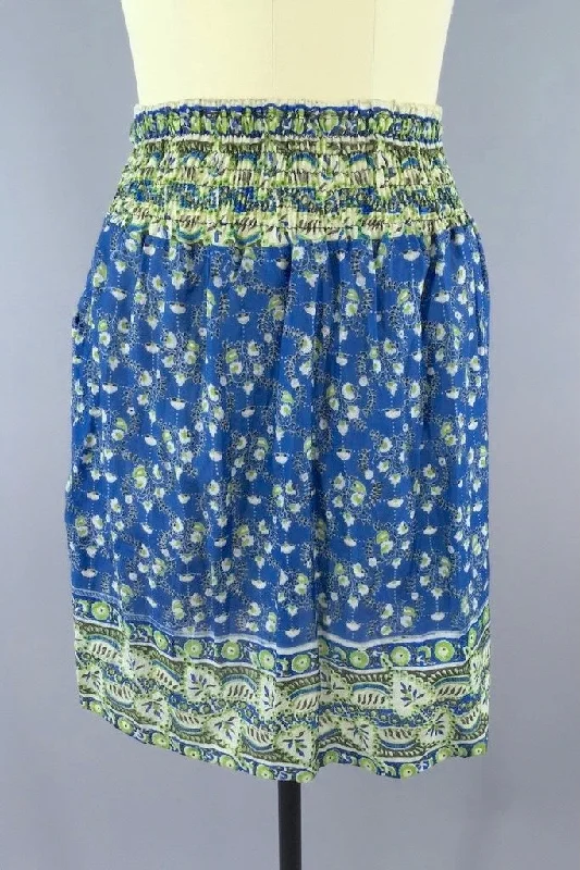 Indian Cotton Skirt - Blue Floral Print lace skirt elegant