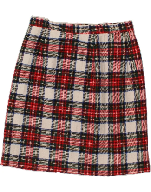 VINTAGE Womens Straight Skirt W26 Small Red Check midi skirt versatile