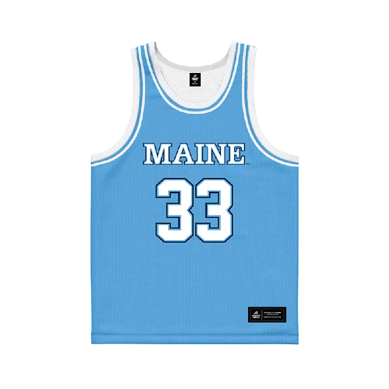 Maine - NCAA Women's Basketball : Adrianna Smith - Light Blue Basketball Jersey Silk Jersey Blouse