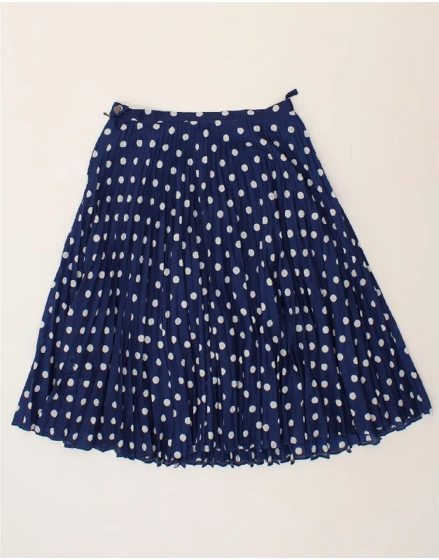 VINTAGE Womens Pleated A-Line Skirt W30 Medium Navy Blue Polka Dot seamless skirt comfort