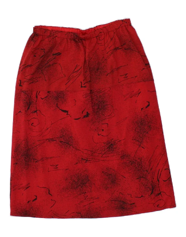 VINTAGE Womens Abstract Pattern Straight Skirt W30 Medium Red wool skirt sturdy