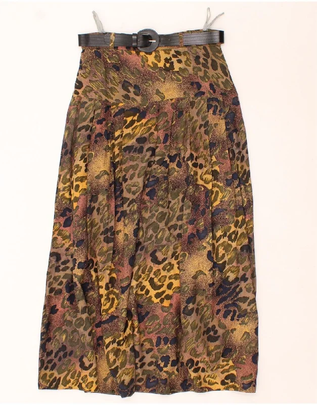 VINTAGE Womens A-Line Skirt IT 40 Small W26  Brown Animal Print Viscose button skirt front