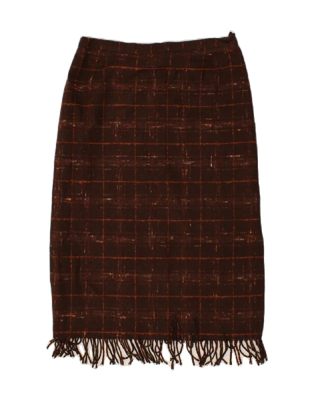 VINTAGE Womens Midi Skirt UK 18 XL W36  Brown Check Acrylic denim skirt fashionable