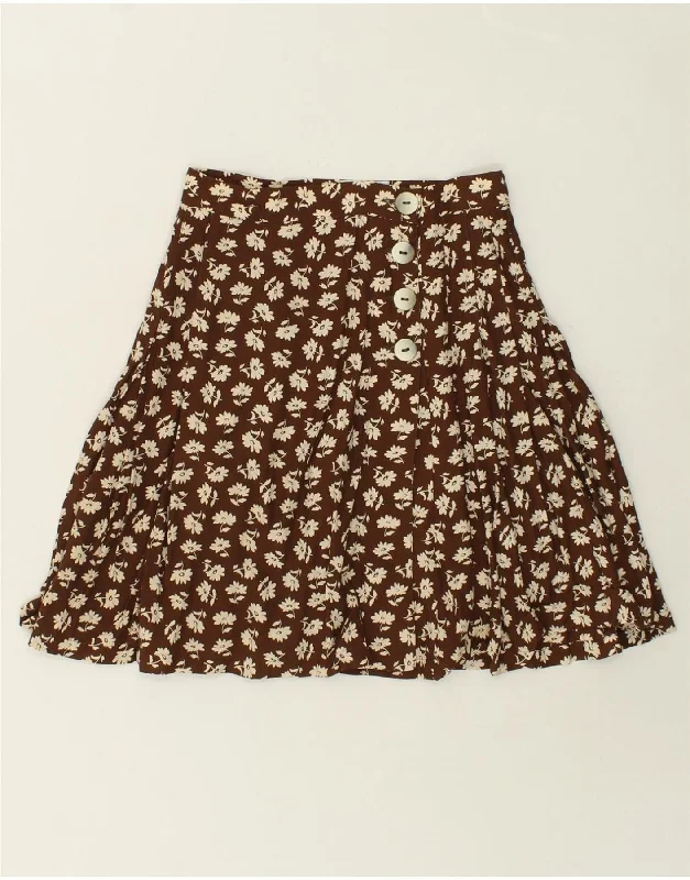 VINTAGE Womens A-Line Skirt IT 42 Medium W26 Brown Floral Viscose cashmere skirt soft