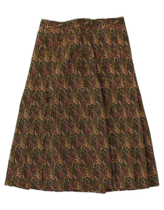 VINTAGE Womens A-Line Skirt W26 Small  Khaki Paisley corduroy skirt cozy