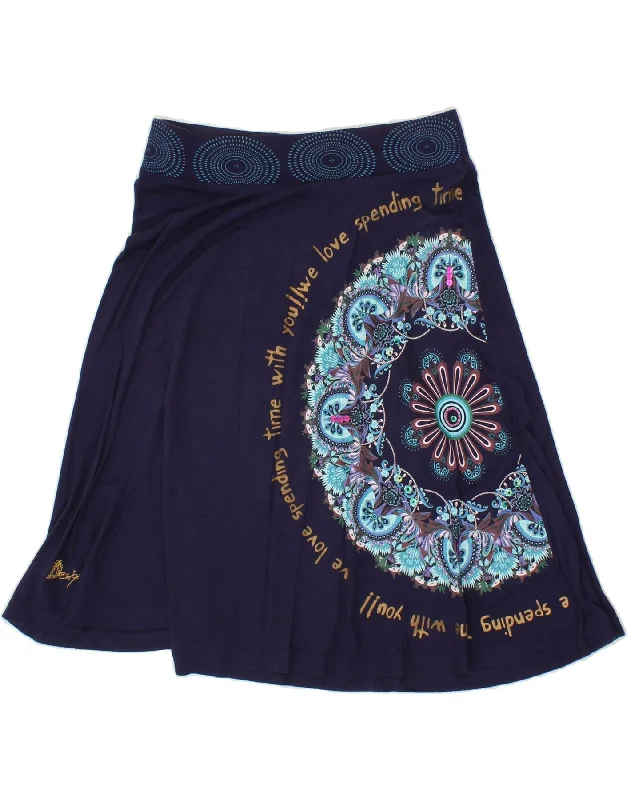 DESIGUAL Womens Graphic A-Line Skirt Small W28  Navy Blue slim fit skirt