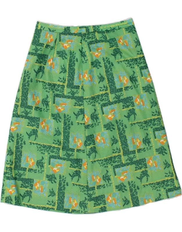 VINTAGE Womens A-Line Skirt W29 Medium Green Floral leather skirt bold