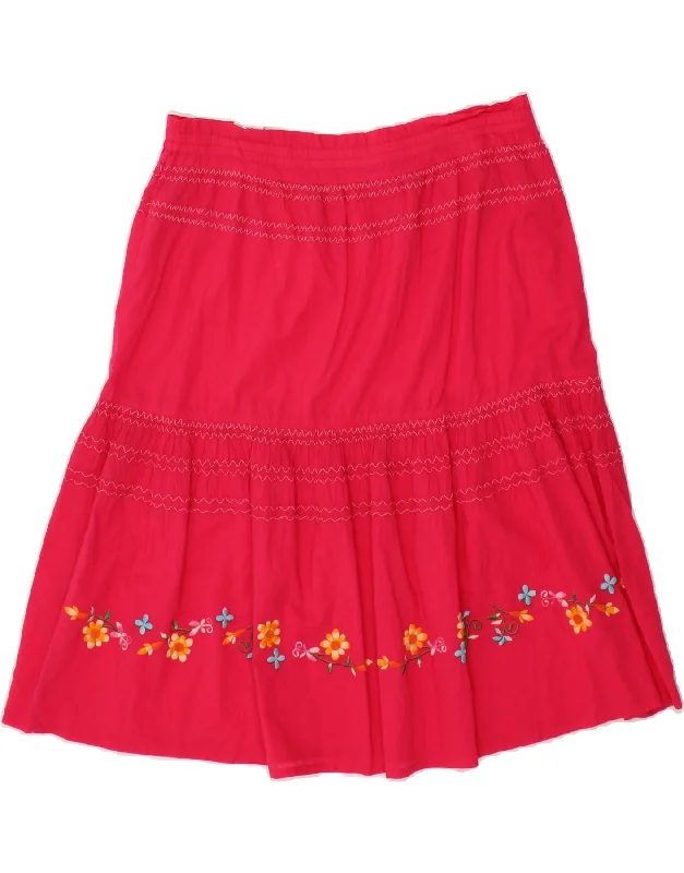 BENETTON Womens A-Line Skirt UK 10 Small W32 Pink Floral Cotton chiffon skirt airy