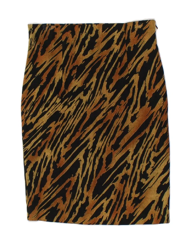 VINTAGE Womens Straight Skirt IT 42 Medium W28 Brown Animal Print velvet skirt glossy