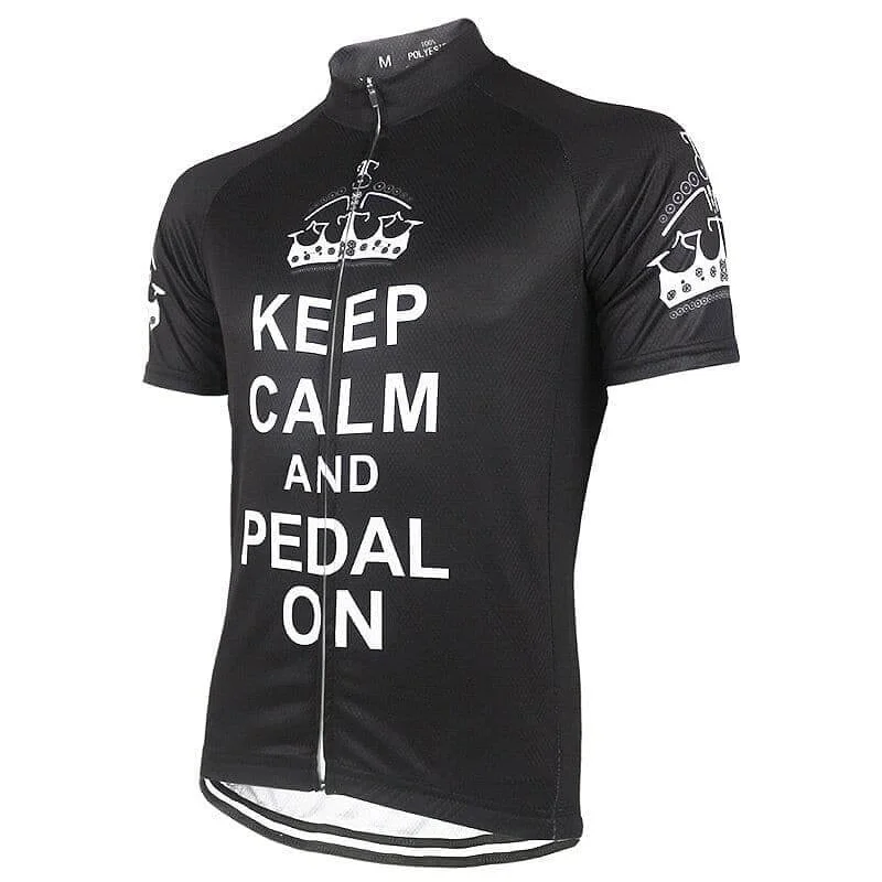 Keep Calm & Pedal On - Black Cycling Jersey Royal Blue Jersey Shirt