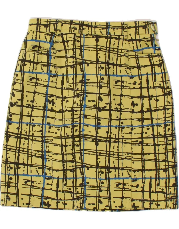 C'EST COMMECA Womens Straight Skirt UK 12 Medium W28 Yellow Check velvet skirt plush