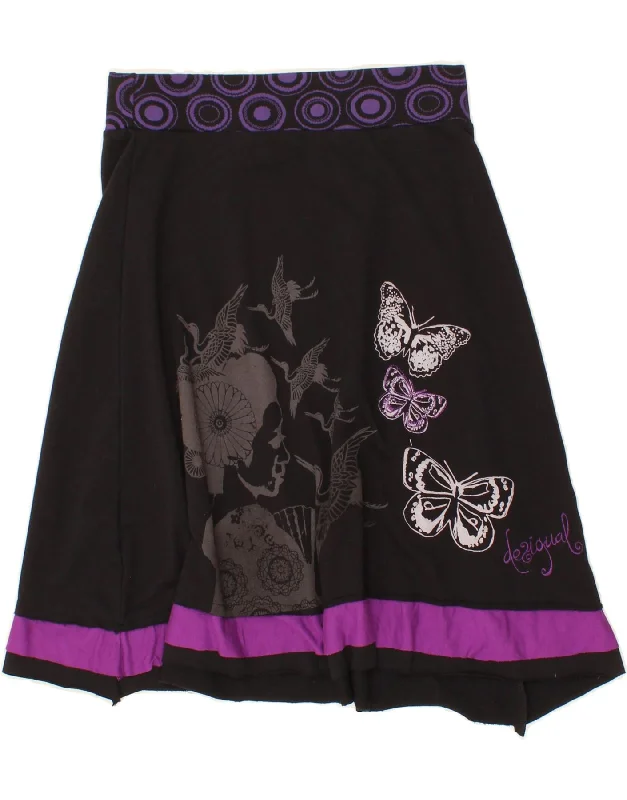 DESIGUAL Womens Graphic A-Line Skirt XL W36  Black velvet skirt plush