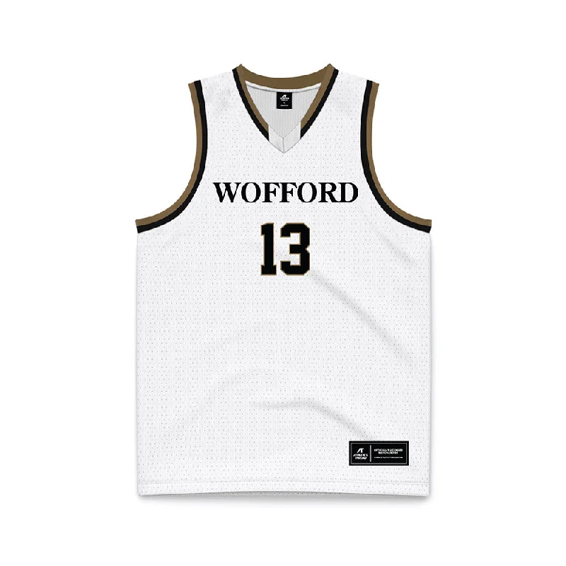 Wofford - NCAA Women's Basketball : Toni Warren - White Basketball Jersey Silk Jersey Blouse