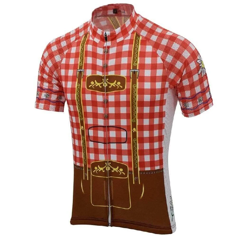 Red Lederhosen Cycling Jersey Striped Jersey Top