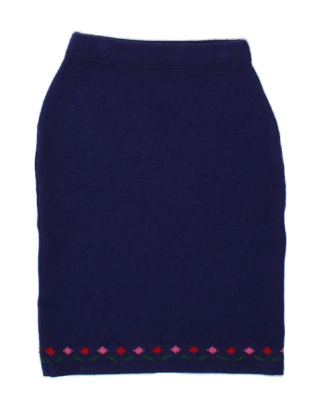 VINTAGE Womens Straight Skirt IT 40 Small W26 Navy Blue Lambswool chiffon skirt floaty