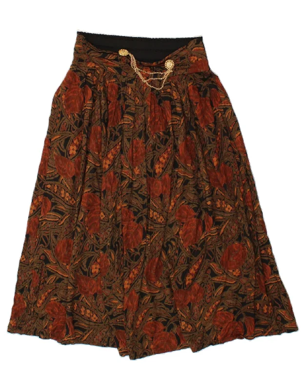 VINTAGE Womens A-Line Skirt W30 Medium Brown Floral Viscose low waist skirt