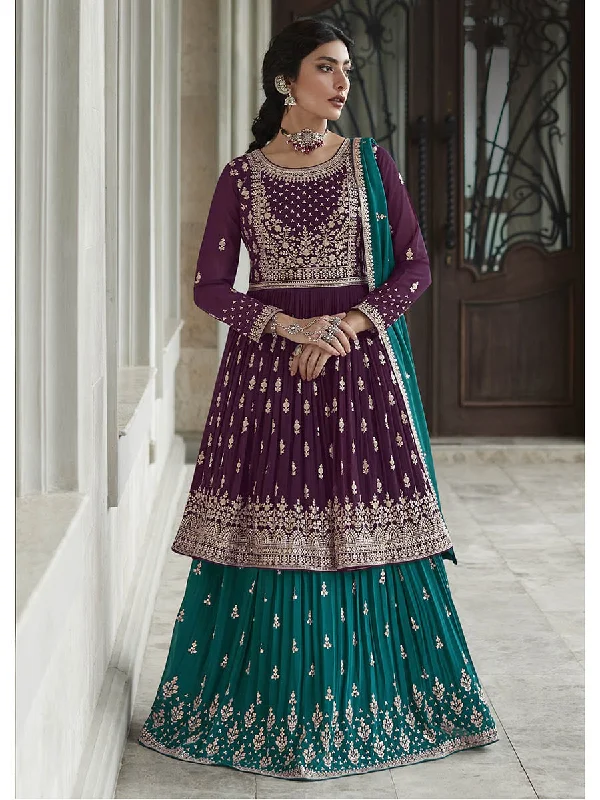 Myra Violet and Firozi Georgette Skirt Style Embroidered Suit relaxed fit skirt