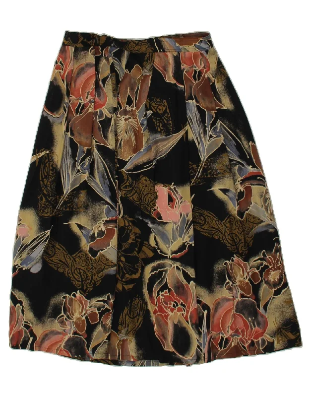 VINTAGE Womens A-Line Skirt W28 Medium  Black Floral seamless skirt comfort