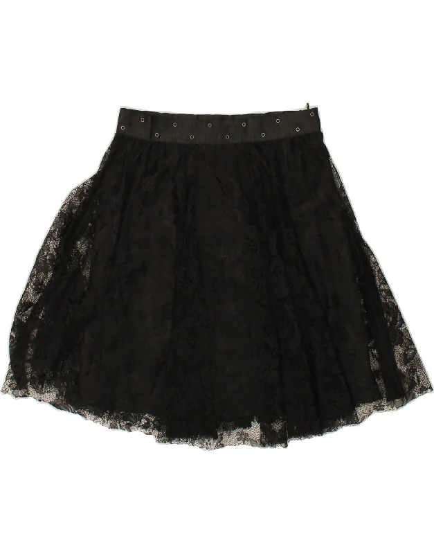 BENETTON Womens Lace A-Line Skirt UK 6 XS W28 Black Polyester corduroy skirt cozy