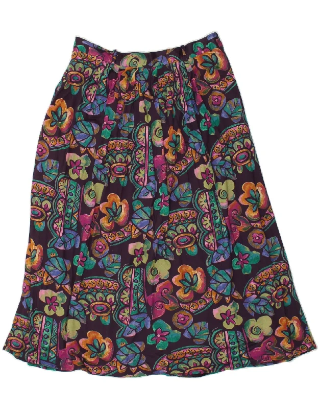 VINTAGE Womens High Waist A-Line Skirt EU 46 XL W32  Purple Floral Viscose lightweight skirt design