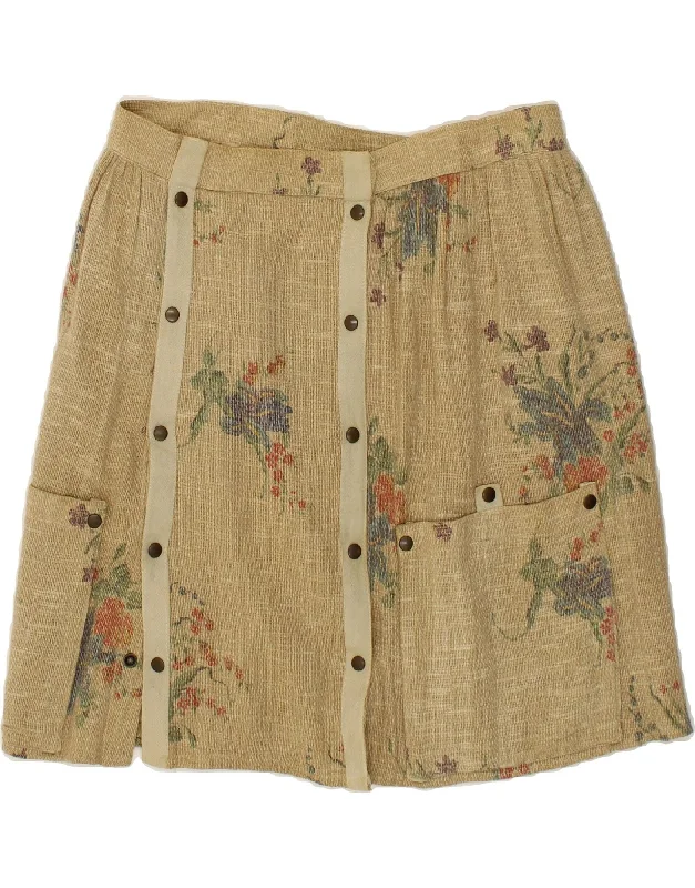 VINTAGE Womens Cargo Skirt W30 Medium Beige Floral linen skirt relaxed