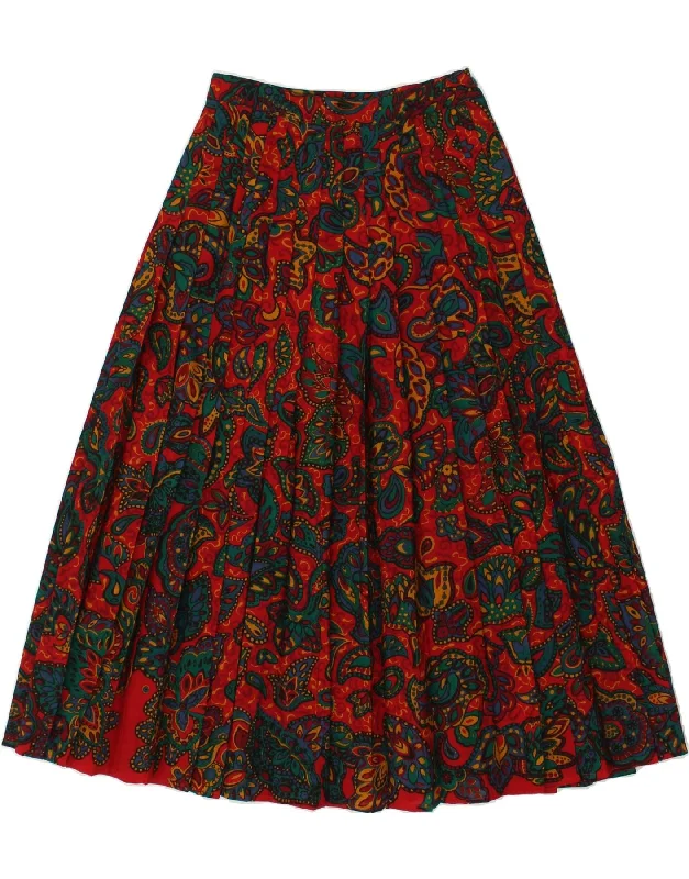 VINTAGE Womens Pleated A-Line Skirt W26 Small Red Paisley linen skirt airy